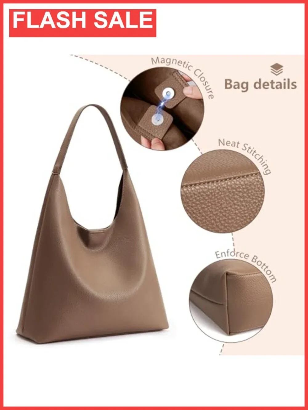 KALIDI Slouchy Hobo Bag Vegan Leather Everyday Tote Weekender